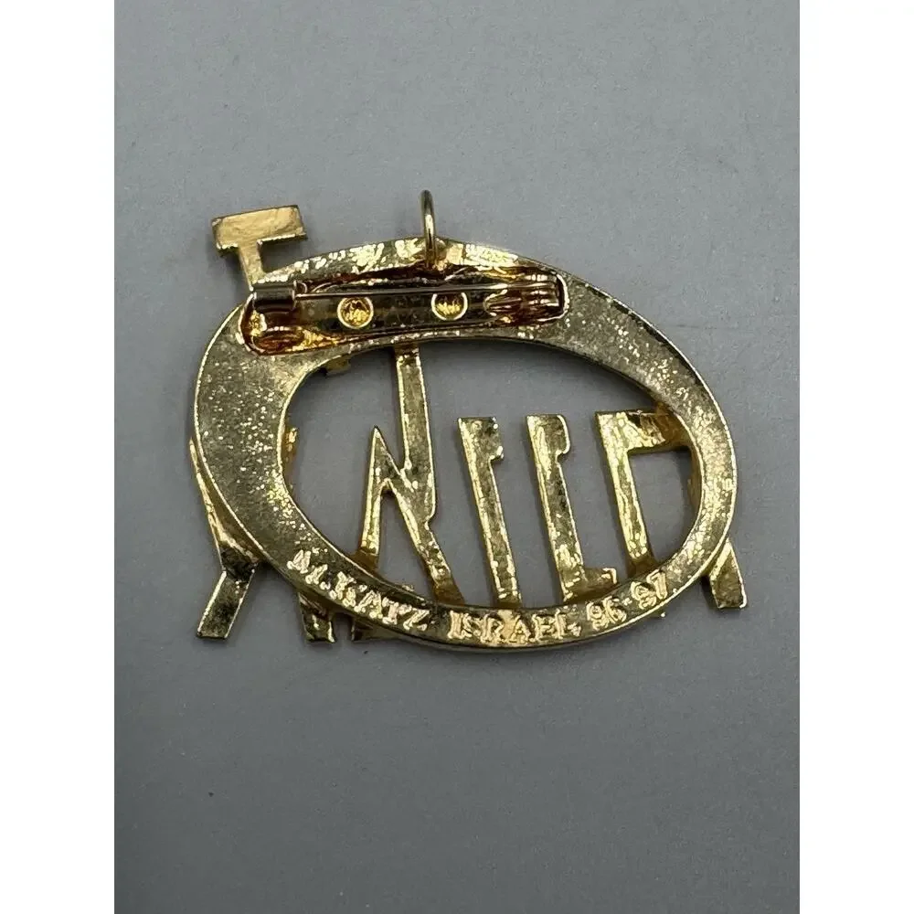 Vintage Gold Colored M Katz Signed Brooch Pin Pendant Israel 1996-1997